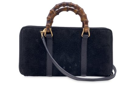 Gucci Vintage Black Suede Bamboo Wallet on Chain WOC Crossbody Online Sale