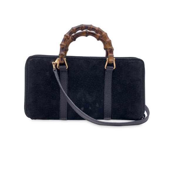 Gucci Vintage Black Suede Bamboo Wallet on Chain WOC Crossbody Online Sale