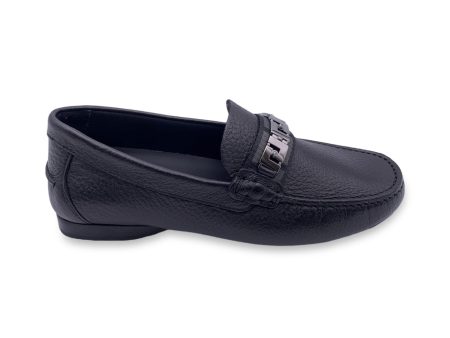 Versace Black Leather Mocassins Loafers Car Shoes Size 38.5 on Sale