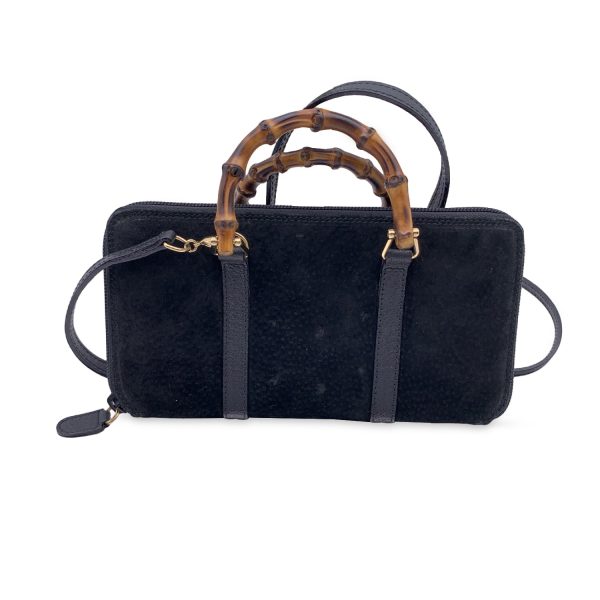 Gucci Vintage Black Suede Bamboo Wallet on Chain WOC Crossbody Online Sale