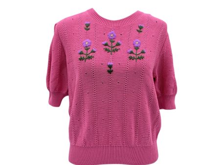 Gucci Pink Cotton Blend Floral Embroidery Mint Sweater Size XL Online now