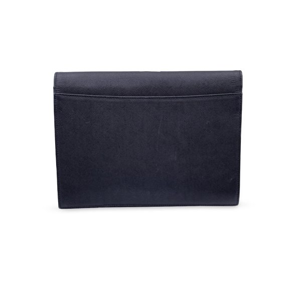 Yves Saint Laurent Vintage Black Leather YSL Logo Clutch Bag For Cheap