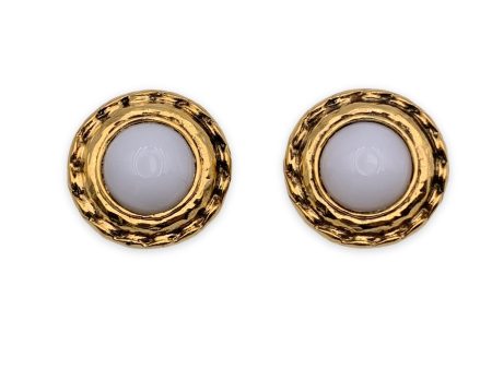 Chanel Vintage Gold Metal White Cabochons Clip On Earrings Hot on Sale