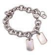 Gucci Sterling Silver 925 Rolo Chain Bracelet with Two Dog Tags on Sale