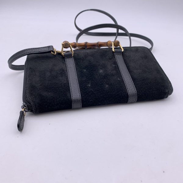 Gucci Vintage Black Suede Bamboo Wallet on Chain WOC Crossbody Online Sale