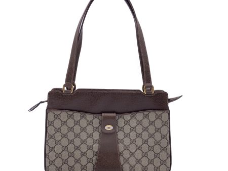 Gucci Vintage Beige Monogram Canvas and Leather Handbag Discount