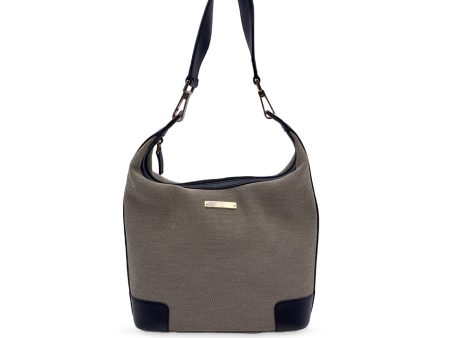 Gucci Beige Canvas and Black Leather Hobo Shoulder Bag Online Sale