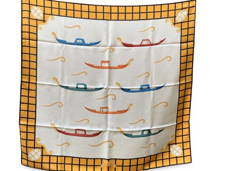 Bulgari Bvlgari Vintage Yellow Silk Scarf Gondola Boats Supply