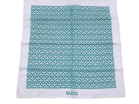 Gucci Vintage White Green GG Cotton Neck Scarf Pocket Square Discount