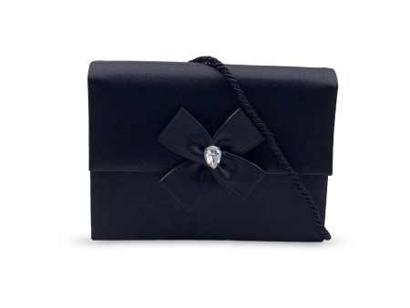 Yves Saint Laurent Vintage Black Satin Clutch Bag Embellished Bow Cheap