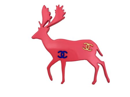 Chanel Vintage Pink Fuchsia Reindeer CC Logos Brooch Pin For Sale