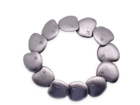 Chanel Vintage Silver Metal CC Logo Articulated Bracelet For Sale