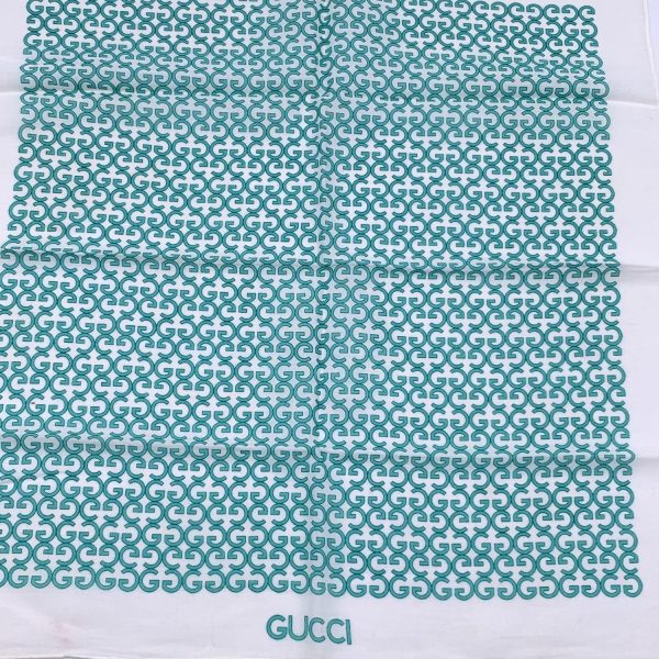 Gucci Vintage White Green GG Cotton Neck Scarf Pocket Square Discount