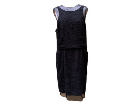 Chanel Little Black Sleeveless Dress Chiffon Underlay Size 48 FR For Sale