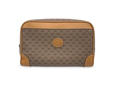 Gucci Vintage Beige Monogram Canvas Cosmetic Bag Clutch Bag Supply