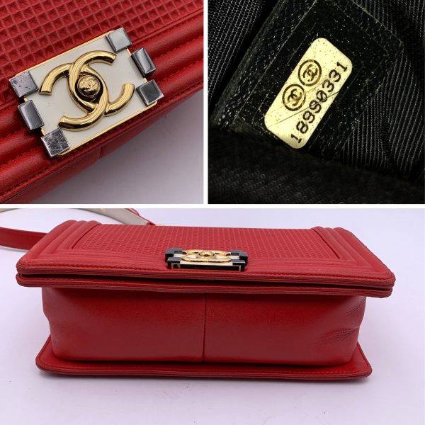 Chanel Red Cube Embossed Leather Medium Boy Shoulder Bag Online