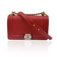 Chanel Red Cube Embossed Leather Medium Boy Shoulder Bag Online