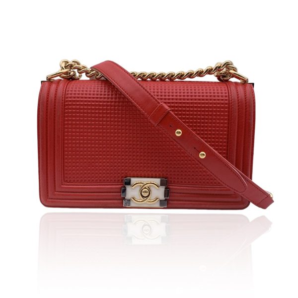 Chanel Red Cube Embossed Leather Medium Boy Shoulder Bag Online