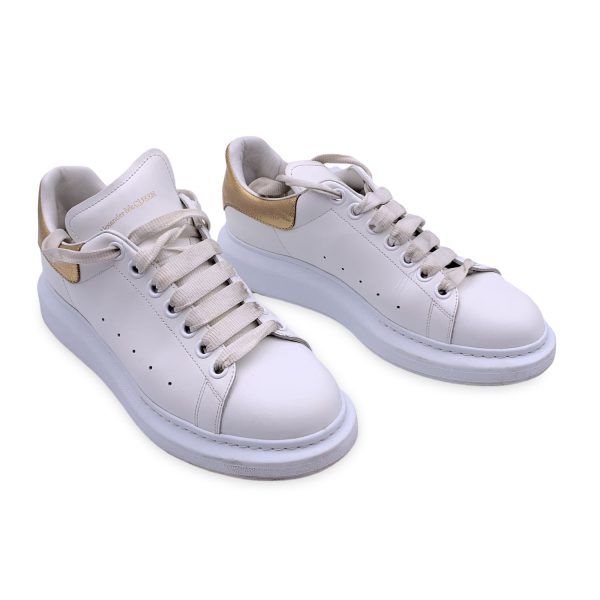 Alexander McQueen White Gold Lace Up Sneakers Shoes Size 40 Online now