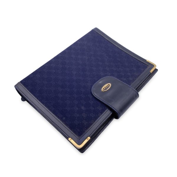 Gucci Vintage Blue Monogram Canvas 4 Ring Agenda Cover For Cheap