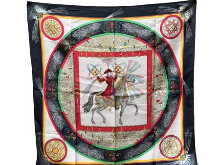 Hermes Vintage Black Jacquard Silk Scarf Feux d Artifice 1987 Duchene Sale