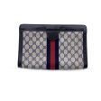 Gucci Vintage Blue Monogram Canvas Cosmetic Bag Clutch Stripes Supply