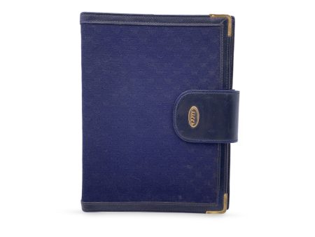 Gucci Vintage Blue Monogram Canvas 4 Ring Agenda Cover For Cheap