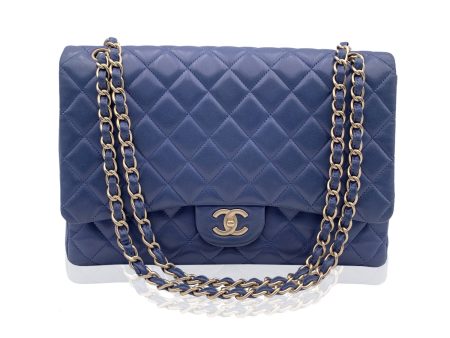 Chanel Blue Quilted Leather Maxi Timeless Classic 2.55 Single Flap Bag Sale