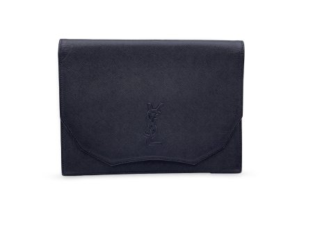 Yves Saint Laurent Vintage Black Leather YSL Logo Clutch Bag For Cheap