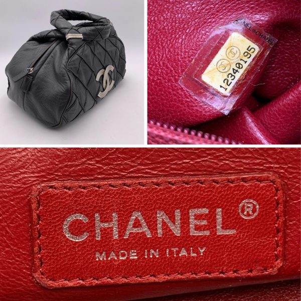 Chanel Dark Grey Quilted Leather CC Logo Bowling Bowler Bag Online Sale