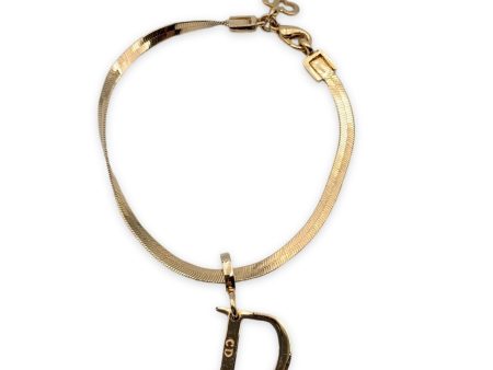 Christian Dior Gold Metal D Logo Pendant Snake Chain Bracelet Discount