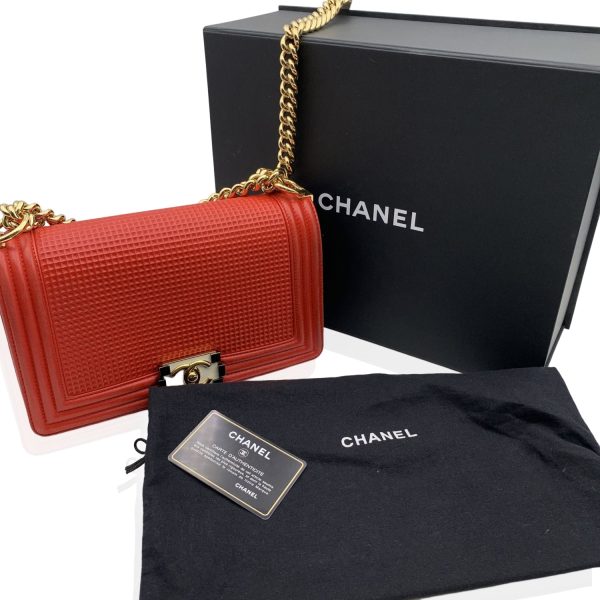 Chanel Red Cube Embossed Leather Medium Boy Shoulder Bag Online