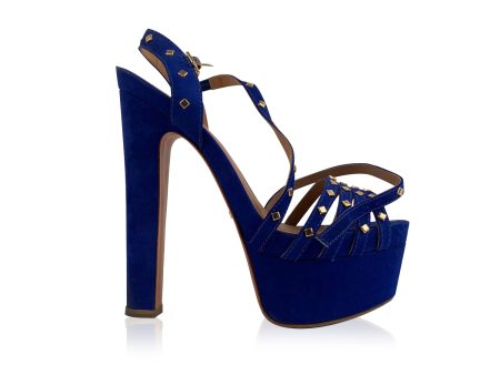 Schutz Blue Suede High Heels Sandals with Studs Size 39 For Discount