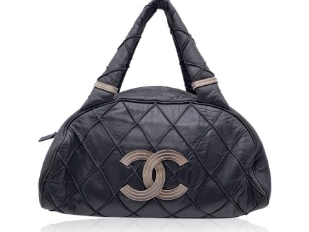 Chanel Dark Grey Quilted Leather CC Logo Bowling Bowler Bag Online Sale