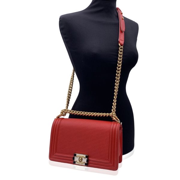 Chanel Red Cube Embossed Leather Medium Boy Shoulder Bag Online