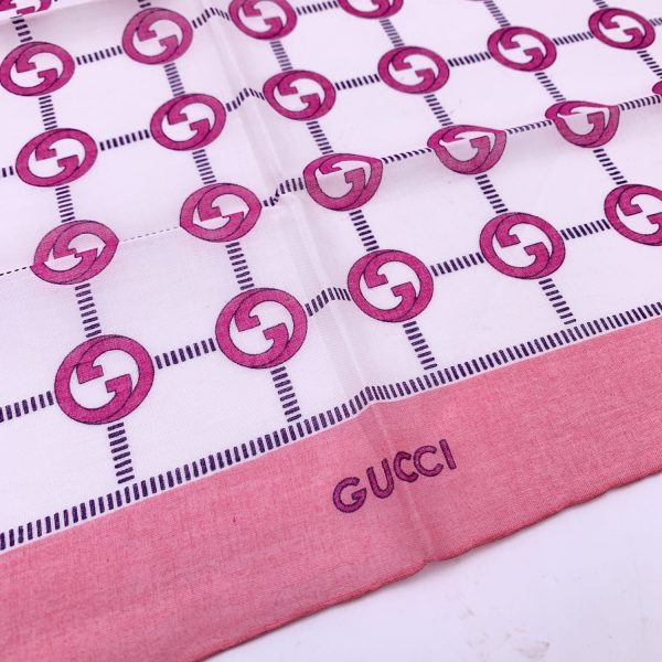 Gucci Vintage Pink GG Logo Cotton Neck Scarf Pocket Square Fashion