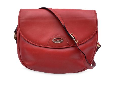 Gucci Vintage Red Leather Flap Crossbody Messenger Bag on Sale