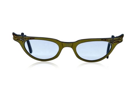 Vintage 1950s Gold Tone Cat-Eye Eyeglasses 44-22 Crystals Frame Online now