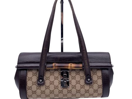 Gucci Brown GG Monogram Canvas Bamboo Bullet Shoulder Bag For Cheap