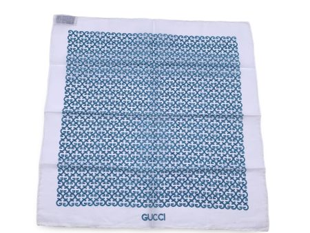 Gucci Vintage White Blue GG Cotton Neck Scarf Pocket Square For Sale